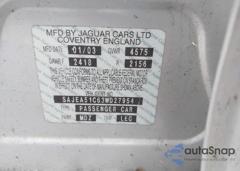 2003 Jaguar X-Type 3.0 from USA, damaged, VIN SAJEA51C63WD27954